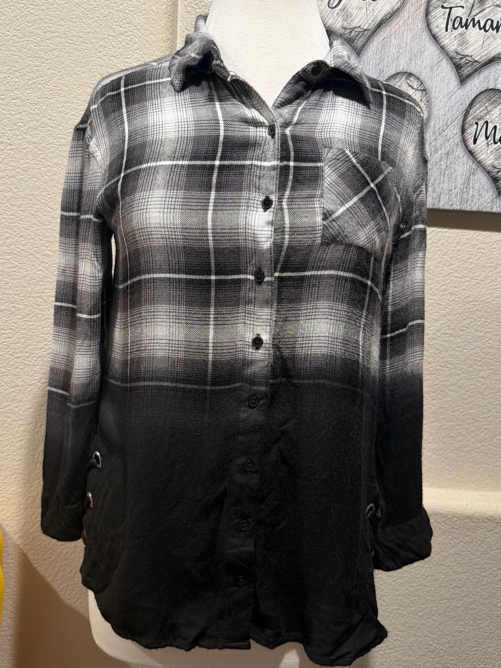 Justice Black & Gray Ombre Plaid Button-Down Shirt